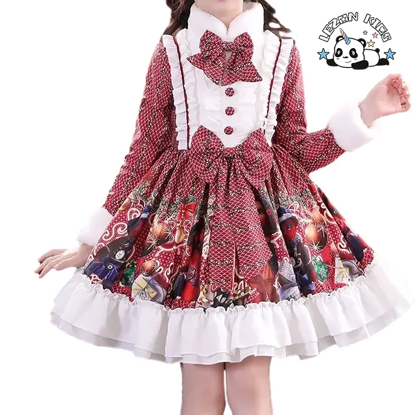 2023 Christmas Girl Lace Spanish Styles Autumn and Winter Dress Boutique Cute Lolita Baby Girl Princess Dress for 4years - Product Image