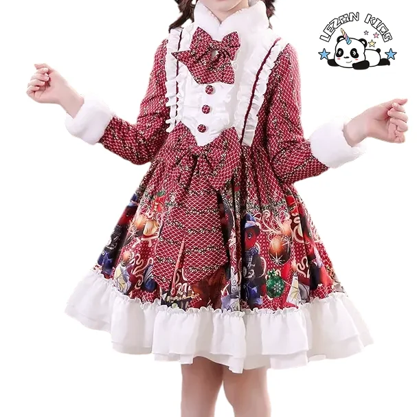 2023 Christmas Girl Lace Spanish Styles Autumn and Winter Dress Boutique Cute Lolita Baby Girl Princess Dress for 4years - Product Image