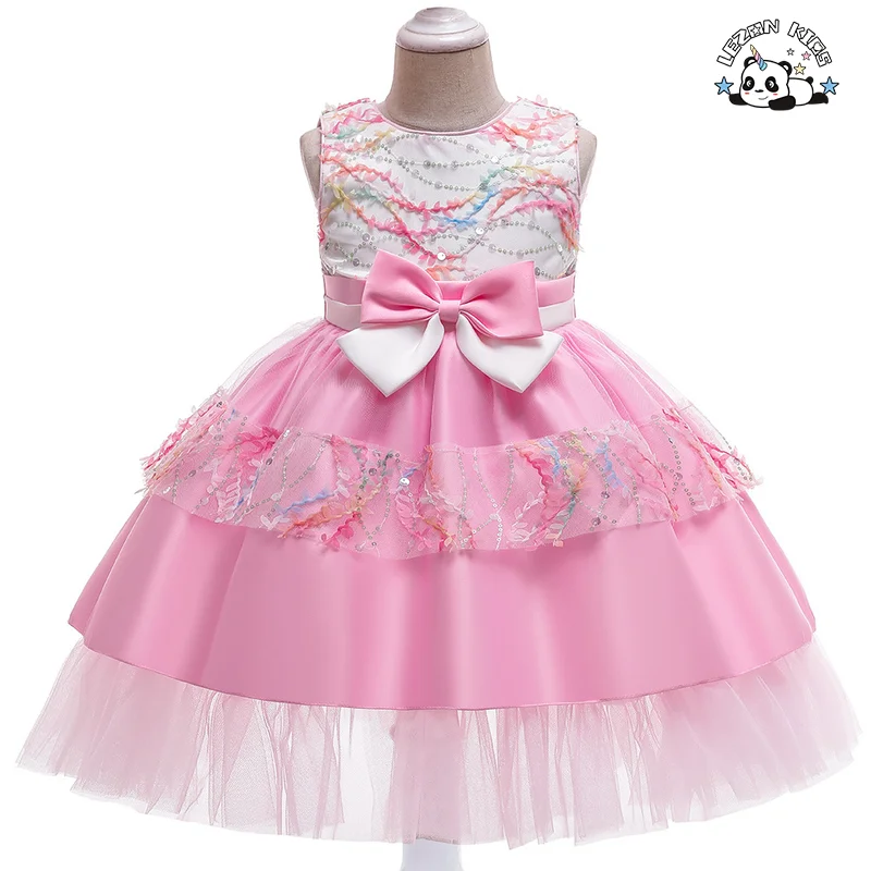 2023 New Children's Dress Sequin Bow Mesh Gauze Girl Princess Ball Gown Dress For Girls