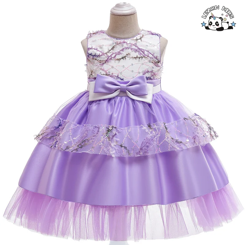 2023 New Children's Dress Sequin Bow Mesh Gauze Girl Princess Ball Gown Dress For Girls - Product Image