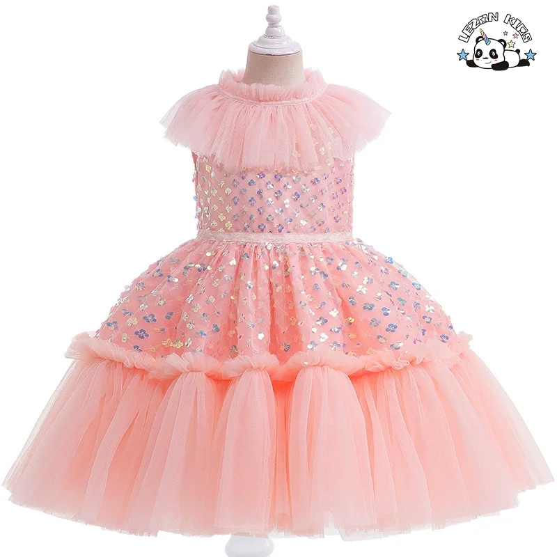 2023 New Children's Dress Sequin Mesh Gauze Layered Girl Princess Ball Gown Dress For Girls - Product Image