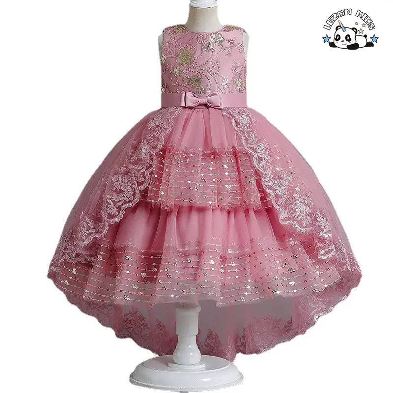 2023 New Girls' Party Dress Embroidered Beaded Sequins Flowers Trailing Poncho Skirt Spot Wholesale
