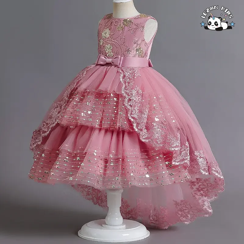 2023 New Girls' Party Dress Embroidered Beaded Sequins Flowers Trailing Poncho Skirt Spot Wholesale - Product Image