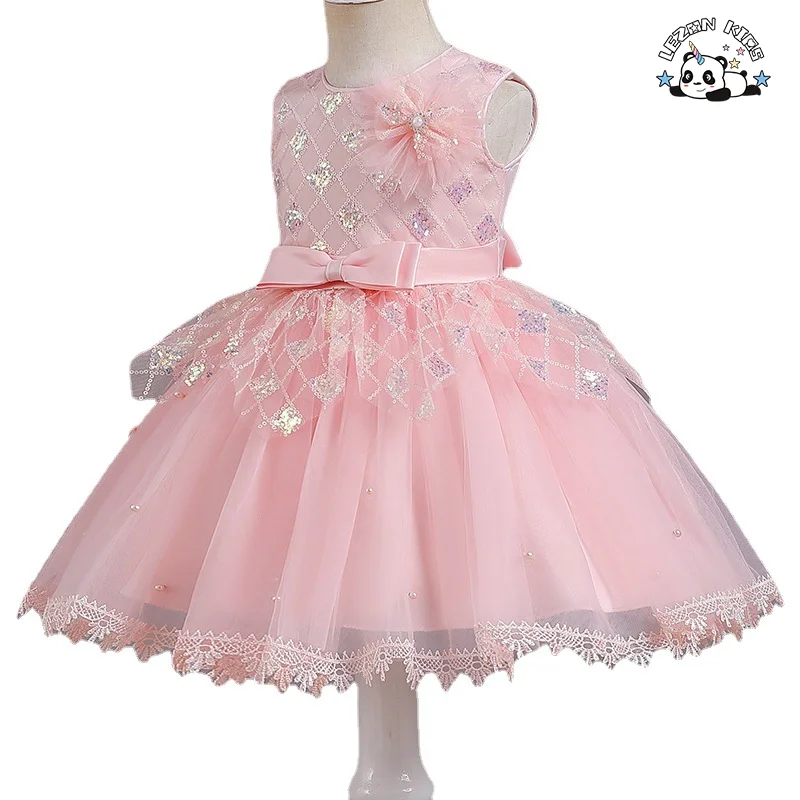 2023 Summer wholesale high quality girls clothing lace sleeveless girls sequin dresses - Product Image