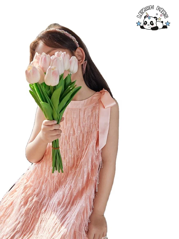 2023 Top Fashion Children's Clothes Tassel Feather Tutu Kids Bow Tie Summer Vest Dresses for Kid Girls - Product Image
