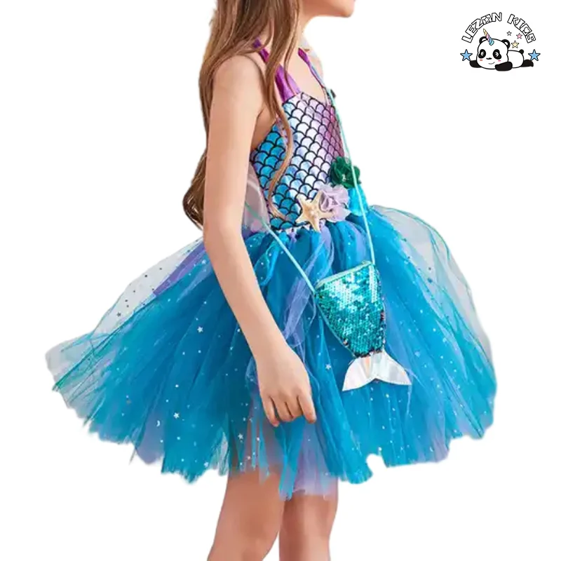 Vestido de sereia personalizado de moda 2023 para meninas, lantejoulas sem mangas, estrelas em flocos, vestidos de festa - Product Image