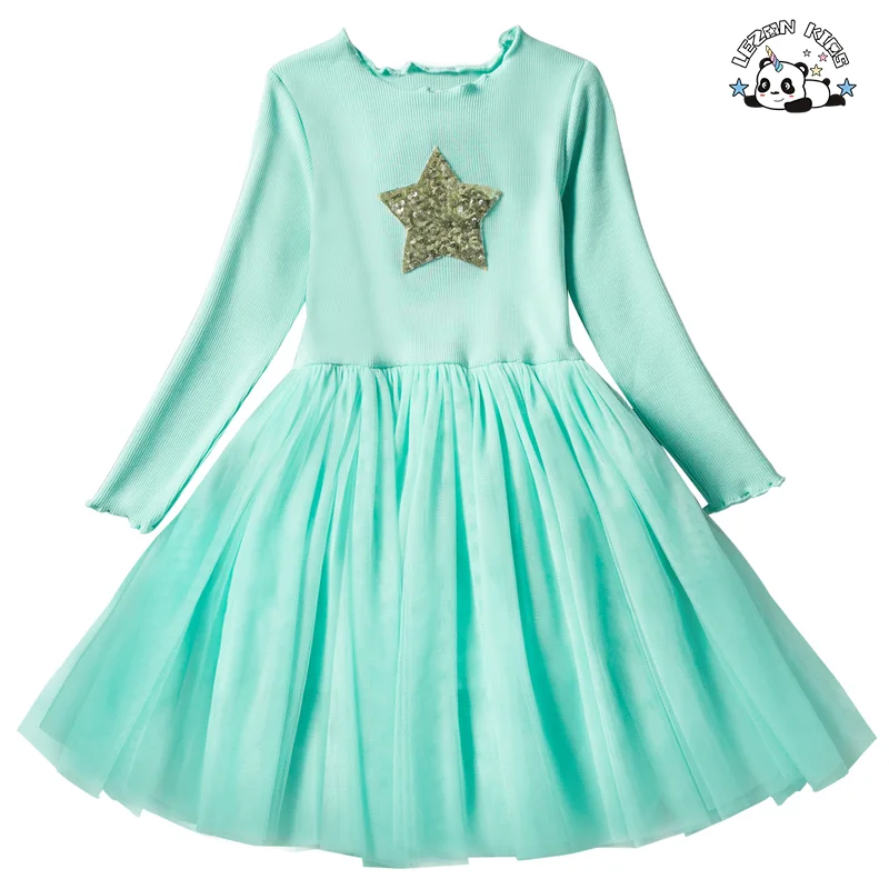 2023 high quality long sleeve custom sequin tulle dresses for girls 5 to 10 years