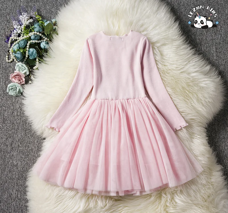 2023 high quality long sleeve custom sequin tulle dresses for girls 5 to 10 years - Product Image