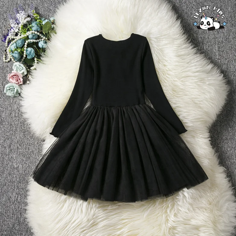 2023 high quality long sleeve custom sequin tulle dresses for girls 5 to 10 years - Product Image