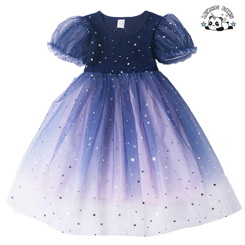 2024 Vestido Personalizado de Manga Curta para Meninas com Lantejoulas e Tule para Crianças de 2 a 12 Anos