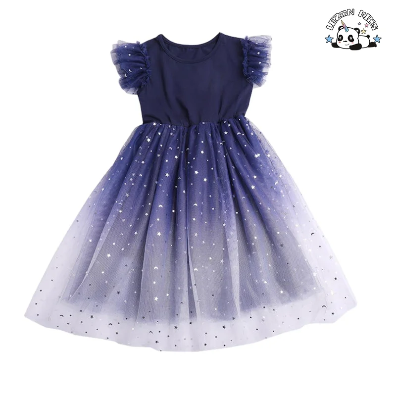 2024 Vestido Personalizado de Manga Curta para Meninas com Lantejoulas e Tule para Crianças de 2 a 12 Anos - Product Image