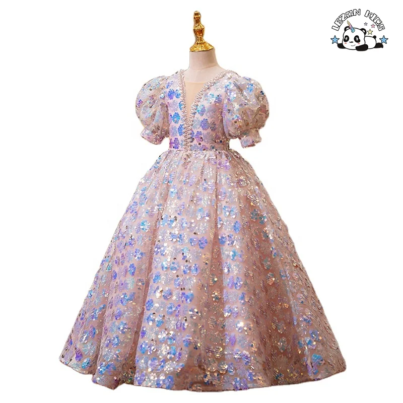 2024 Fashion Sequined Beading Boutique Flower Girls' Dresses Children Evening Party Dress