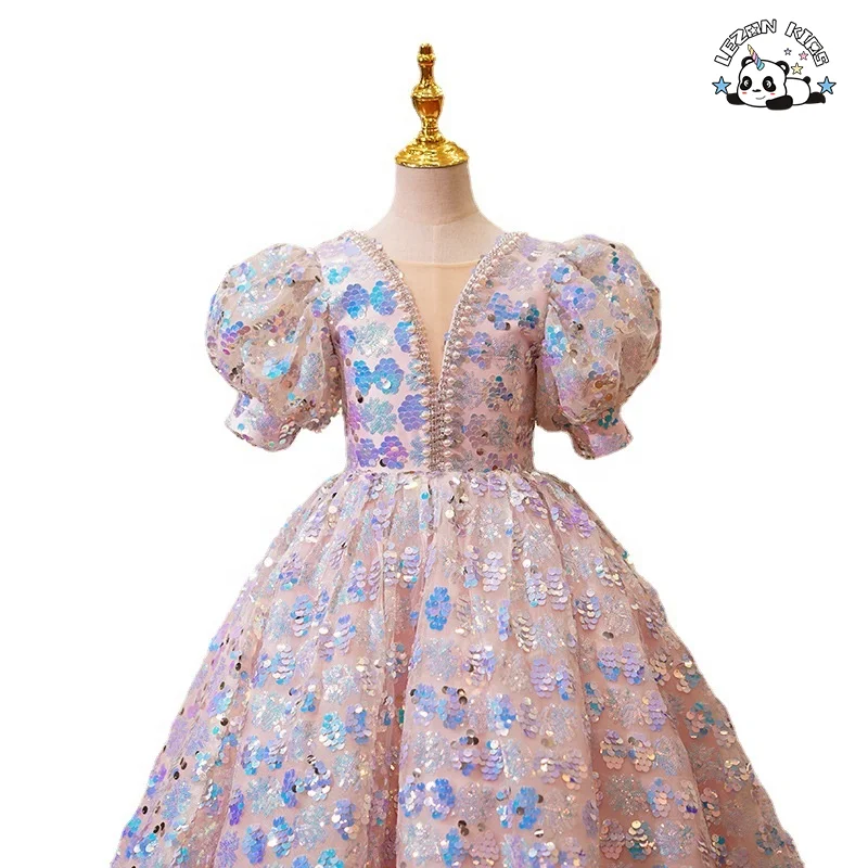 2024 Fashion Sequined Beading Boutique Flower Girls' Dresses Children Evening Party Dress - Product Image