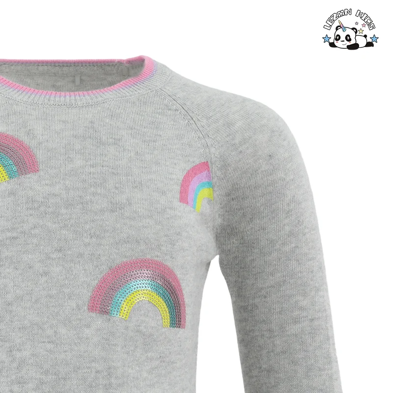 2024 High Fashion Custom Long Sleeve Kids Dress Rainbow Printed Girls Dress for 2-14 Children Clothing - Product Image
