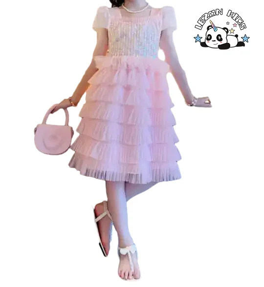 2024 High Quality Luxury Tutu Girl Dress Little Princess Cake Girl Dress Fancy Sequined Girl Dress - Product Image