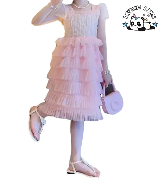 2024 High Quality Luxury Tutu Girl Dress Little Princess Cake Girl Dress Fancy Sequined Girl Dress - Product Image