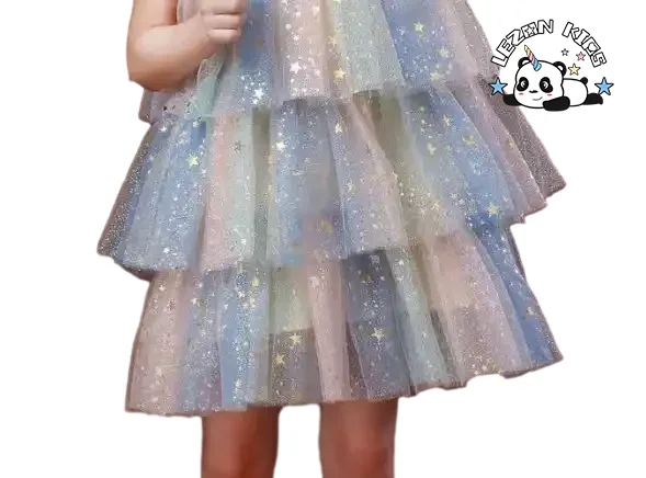 2024 High Quality sweet sleeve tutu golden star print frocks princess dress for 2 to 6 years old - Product Image