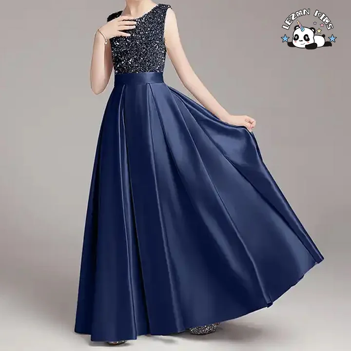 2024 Hot Sale Summer Sparking Pleated Sleeveless Dress Evening Party Long Skirt Size 4-12 Years for Kids - Product Image