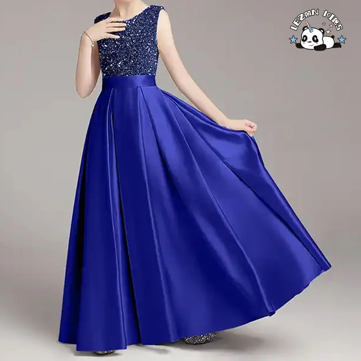 2024 Hot Sale Summer Sparking Pleated Sleeveless Dress Evening Party Long Skirt Size 4-12 Years for Kids - Product Image