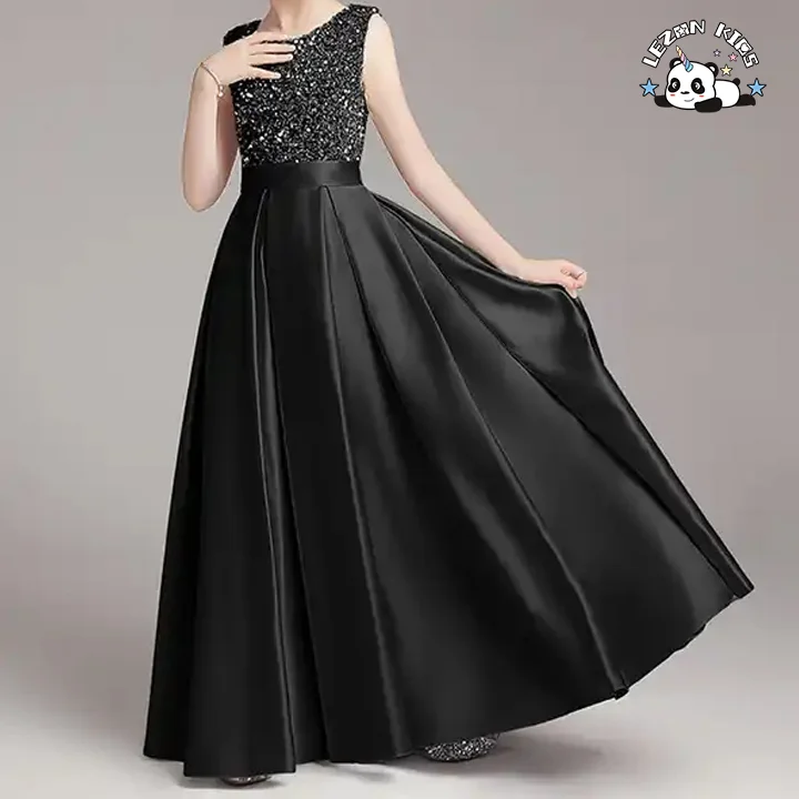 2024 Hot Sale Summer Sparking Pleated Sleeveless Dress Evening Party Long Skirt Size 4-12 Years for Kids - Product Image