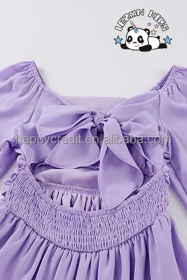 2024 Hot Sale Long Sleeve Tie Back Dresses Tween Boho Off Shoulder Dress Size 6-15 Years for girls - Product Image