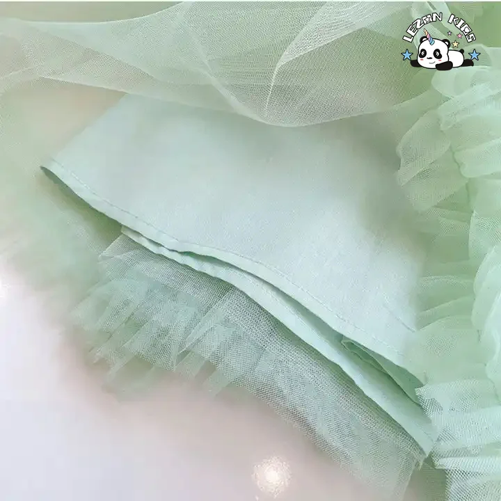 2024 Hot Sale Short Puff Sleeve Beautiful Girls Princess Tulle Dress for 8T Children Clothing - Product Image