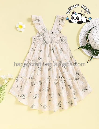 2024 Hot Sale Sleeveless Backless Colour Block girls Casual Beach flower Dresses - Product Image