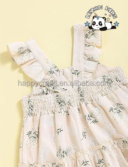2024 Hot Sale Sleeveless Backless Colour Block girls Casual Beach flower Dresses - Product Image