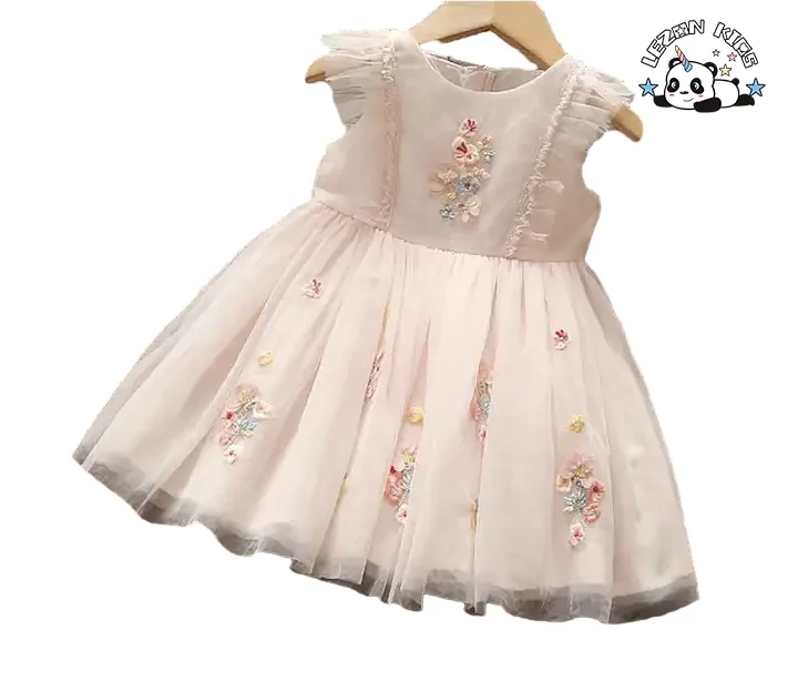 Venda quente de verão de 2024 vestido de meninas sem mangas vestido de meninas de renda respirável vestidos casuais