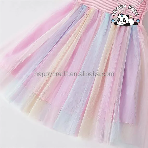 2024 Hot Sale Tutu Dress Ruffle Sleeve Summer Casual Pink Princess Mesh Tulle Dress 4-12 Years for Girls - Product Image