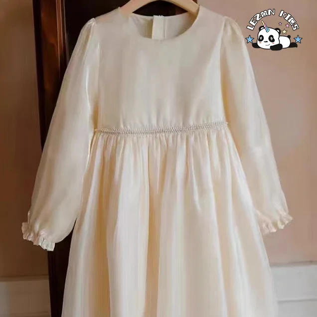 2024 Hot Selling Spring Long Sleeve Sweet Kids Satin Party Frock Design Princess Dress for Girl