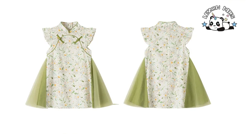 2024 Luxury Kids Chinese Cheongsam Dress Cotton Floral Dress Girl Tulle Dress for Summer - Product Image