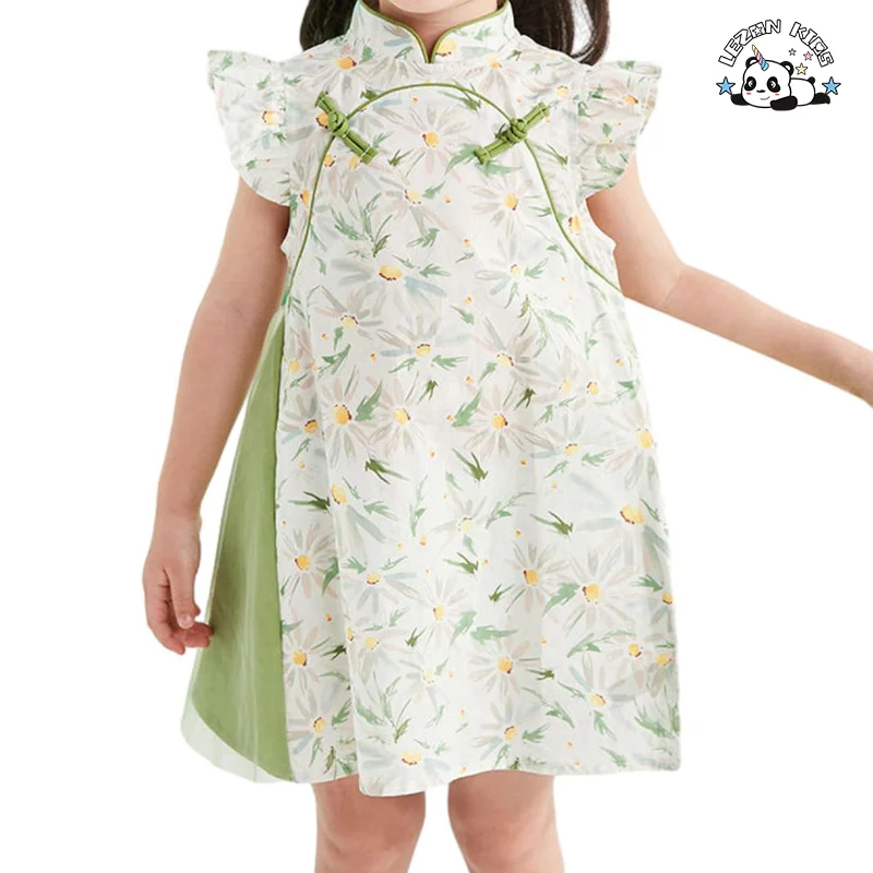 2024 Luxury Kids Chinese Cheongsam Dress Cotton Floral Dress Girl Tulle Dress for Summer - Product Image