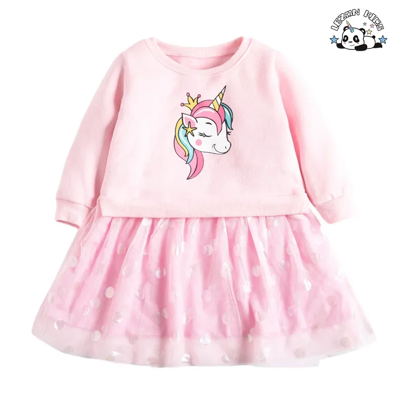 2024 Most Popular Customize Kid Clothing Lovely unicorn Rubber Print Sweatshirt Girls Dress