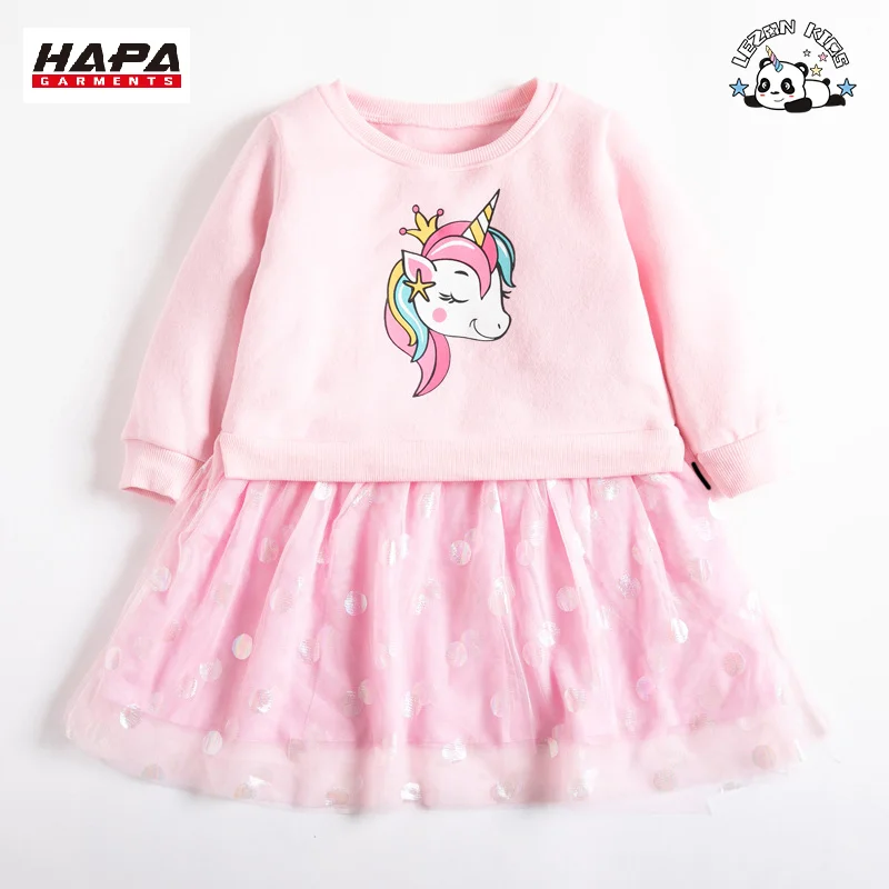 2024 Most Popular Customize Kid Clothing Lovely unicorn Rubber Print Sweatshirt Girls Dress - Product Image