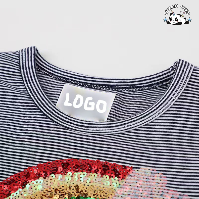 2024 New Arrival Sequin Patches Unicorn Soft Short Sleeves Girls Cotton Dresses for Kids - Product Image