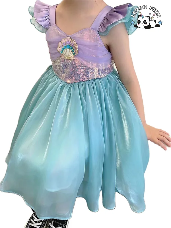 2024 New Fashion Summer Toddler Kid Girl Rainbow Color Dress Tulle Layered Ruffle Mermaid Dress - Product Image
