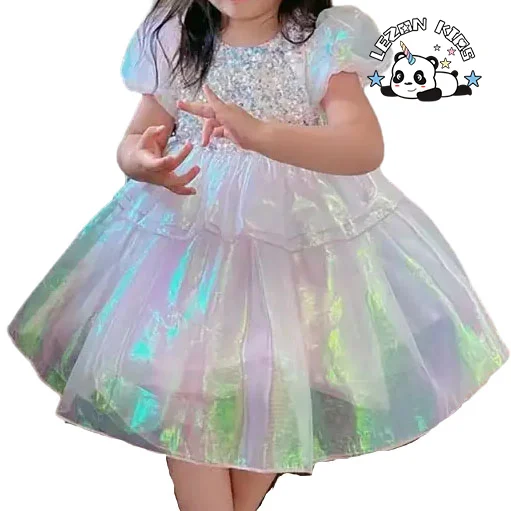 2024 New Fashion cute puff sleeve tutu frock sequined princess girls dresses for 2 to 6 years old - Product Image