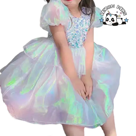 2024 New Fashion cute puff sleeve tutu frock sequined princess girls dresses for 2 to 6 years old - Product Image