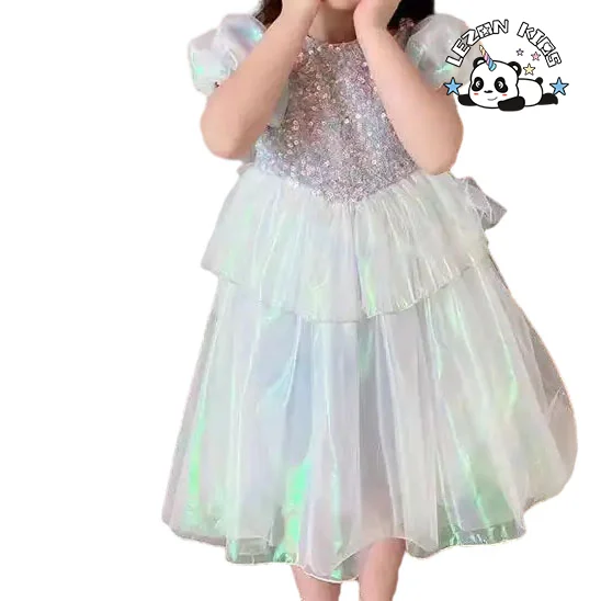 2024 New Fashion cute puff sleeve tutu frock sequined princess girls dresses for 2 to 6 years old - Product Image