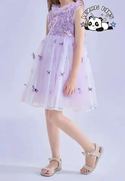2024 New Fashion summer sleeveless sweet tutu sequined butterfly frocks girl dress for kids - Product Image