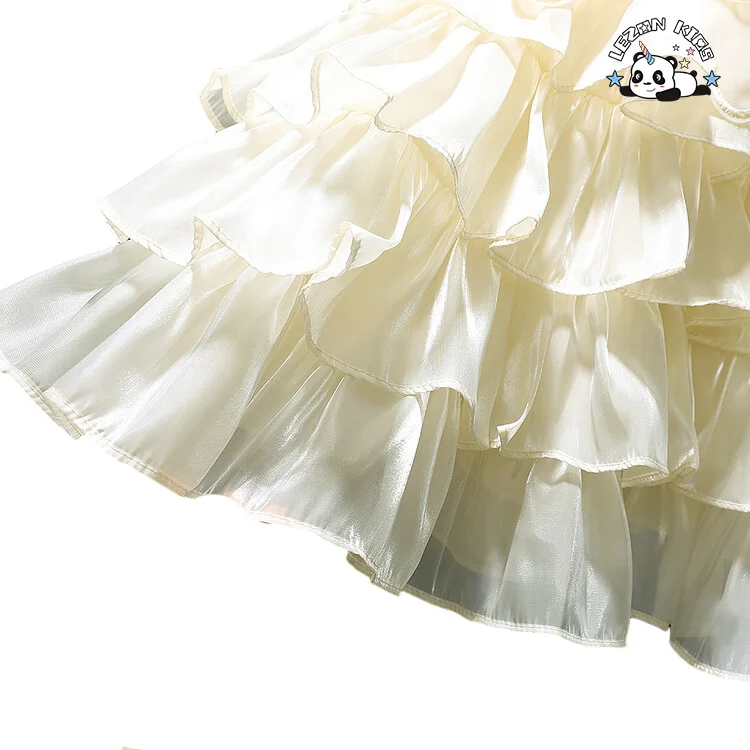2024 New Fashionable Suspender Satin fabric kids dress Children's Puffy Cake Girls Dress - Product Image