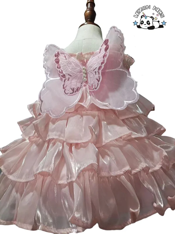 2024 New Fashionable Suspender Satin fabric kids dress Children's Puffy Cake Girls Dress - Product Image