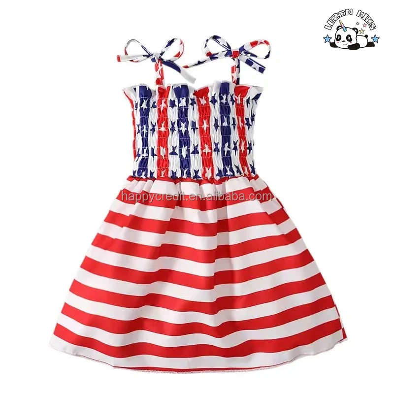 2024 Summer High Quality Independence Day Girls Dresses 2-12 Children Clothing Kids Dresses for Girls - Product Image