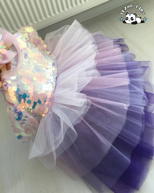 Adorável vestido de tule com lantejoulas em forma de sereia para meninas de 2 a 10 anos - Product Image
