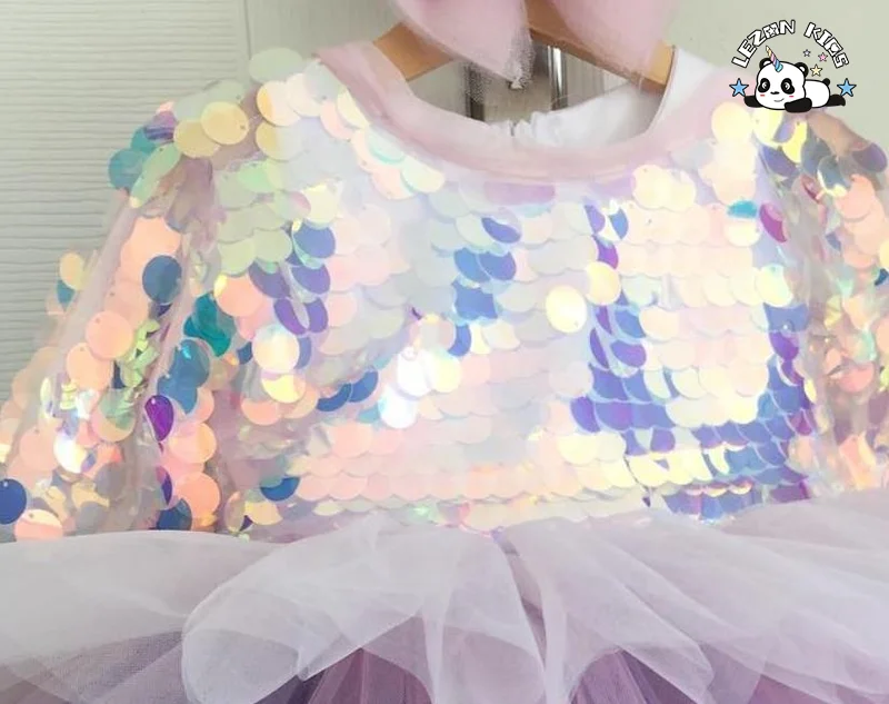 Adorável vestido de tule com lantejoulas em forma de sereia para meninas de 2 a 10 anos - Product Image
