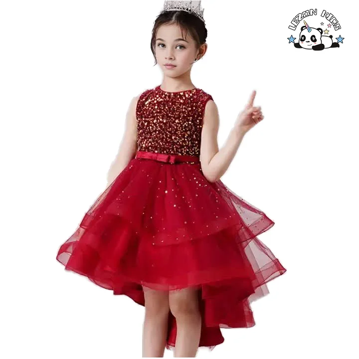 Angel Dress Girls Wedding Dress Elegant Photos Long Sleeves Bow for Children 2-14 Year Old Girl