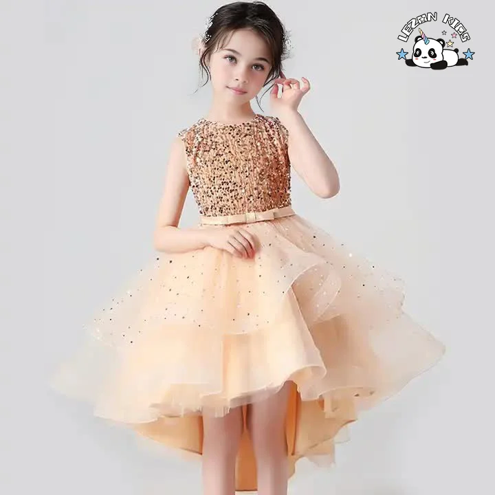 Angel Dress Girls Wedding Dress Elegant Photos Long Sleeves Bow for Children 2-14 Year Old Girl - Product Image
