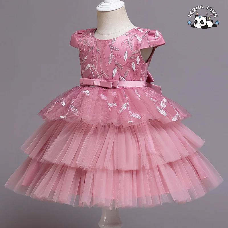 Vestido de Menina Bebê Flor Crianças Vestidos de Igreja Crianças Desenho Ombro Festa Frock Wear vestido de menina - Product Image
