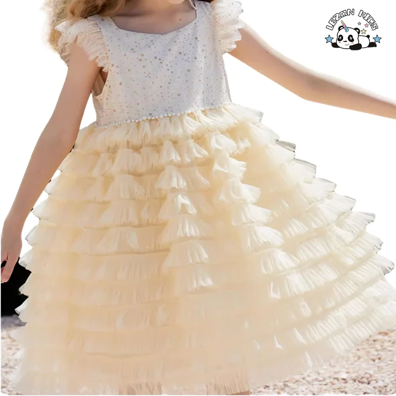 Melhor Novo Produto de 2024 Vestido de Bolo Tutu com Manga de Ruffle de Renda Últimos Desenhos de Vestido para Crianças - Product Image